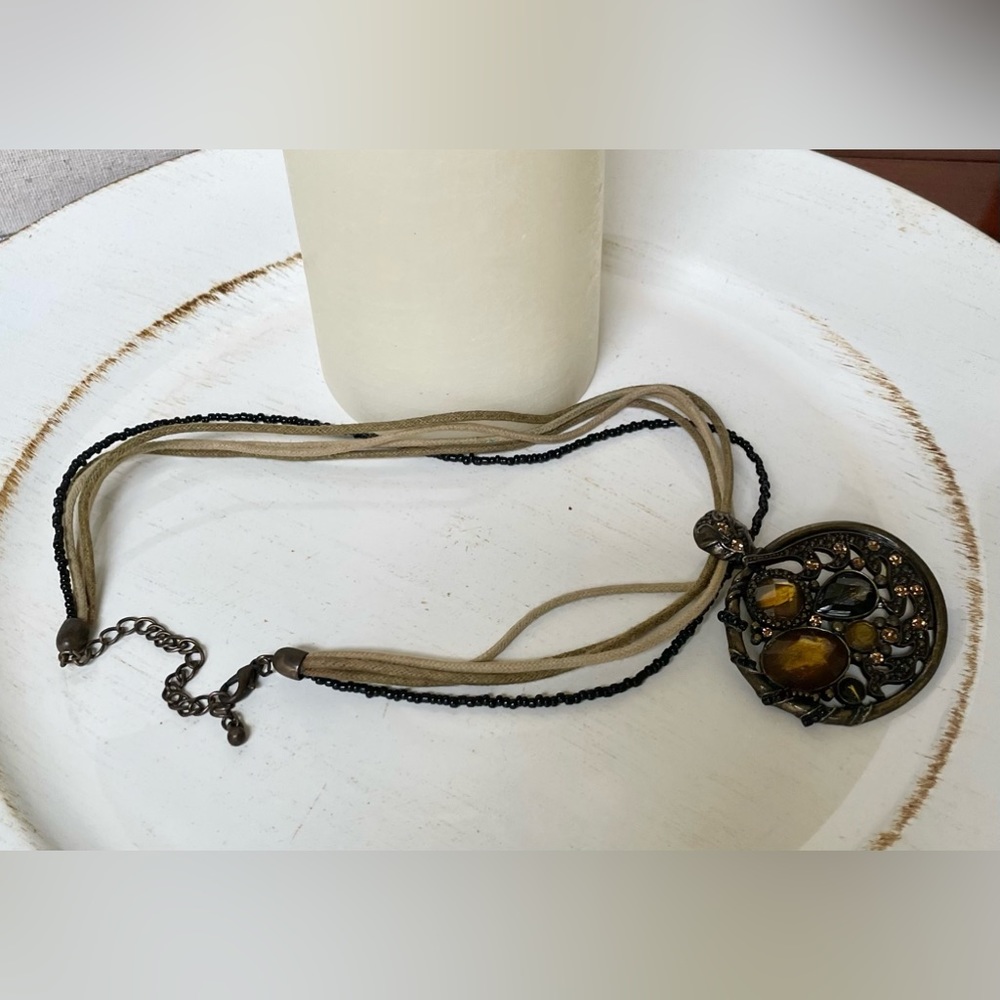 Bronze Metal Necklace with glass stones.